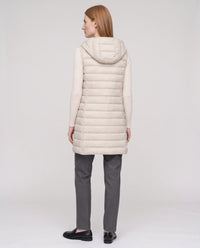 Gilet long sans manches matelassé à capuche