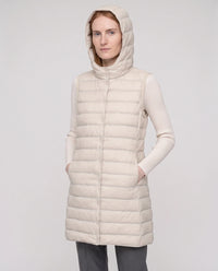 Gilet long sans manches matelassé à capuche