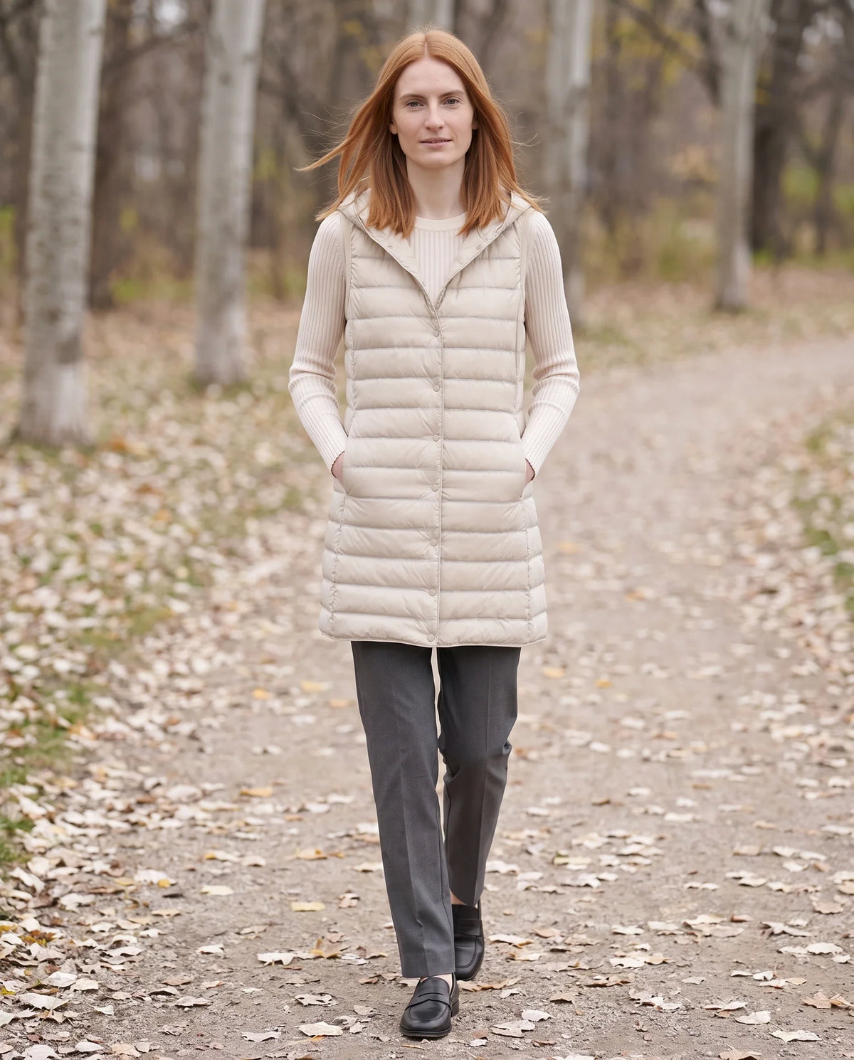 Gilet long sans manches matelassé à capuche