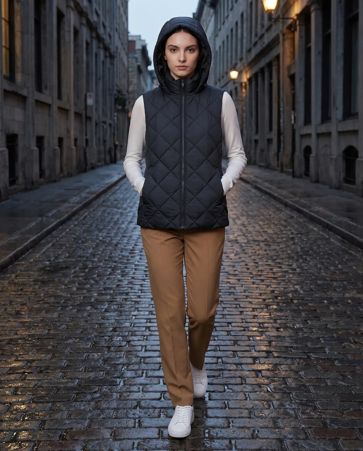 Gilet matelassé court à capuche