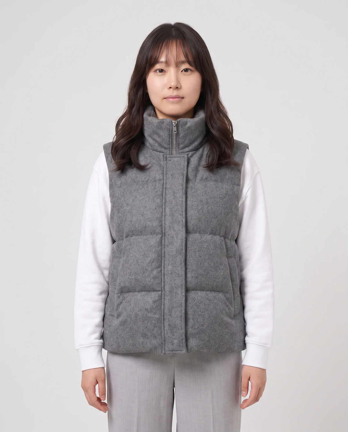 Gilet matelassé en lainage chiné à col montant