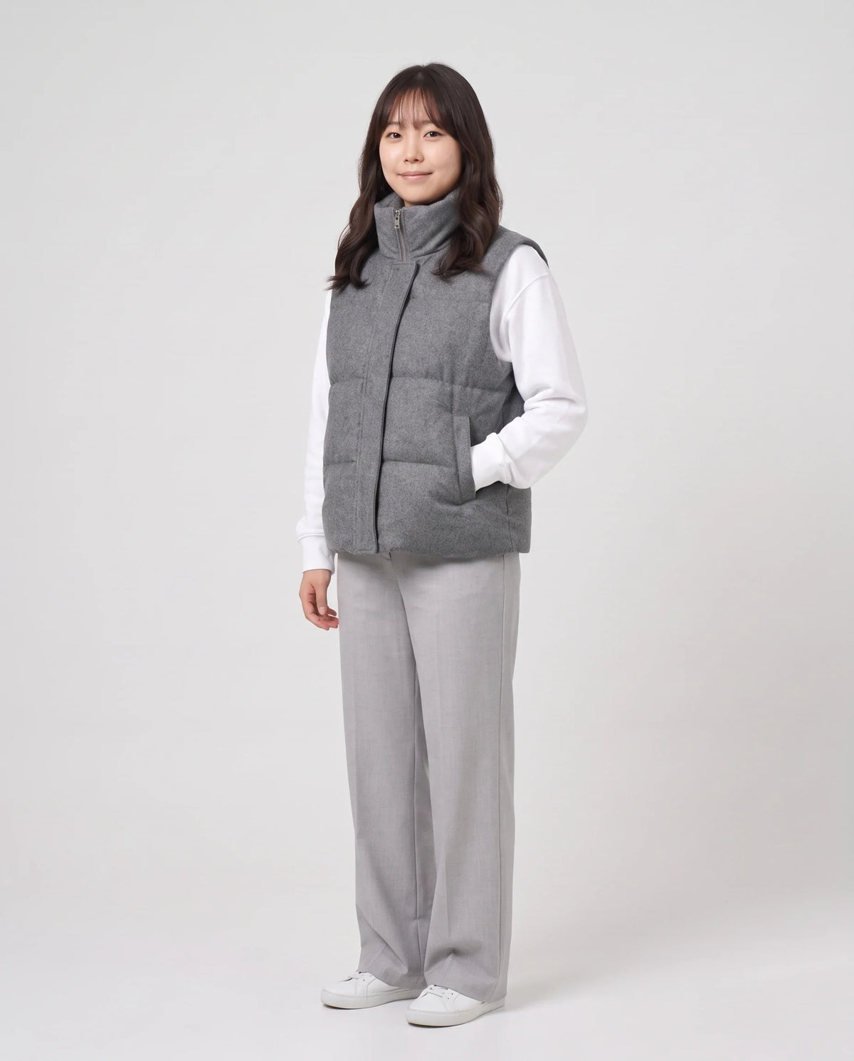 Gilet matelassé en lainage chiné à col montant