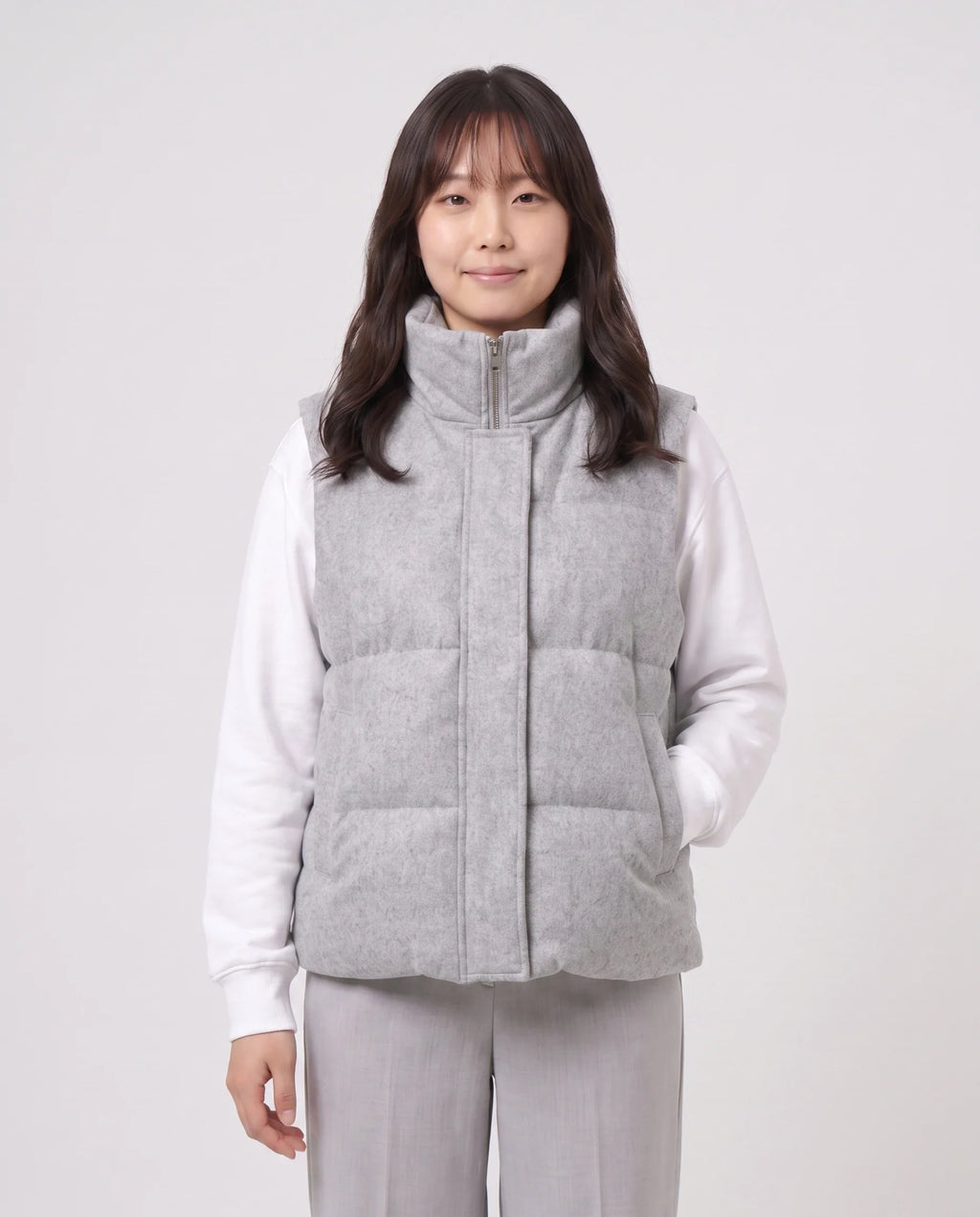 Gilet matelassé en lainage chiné à col montant