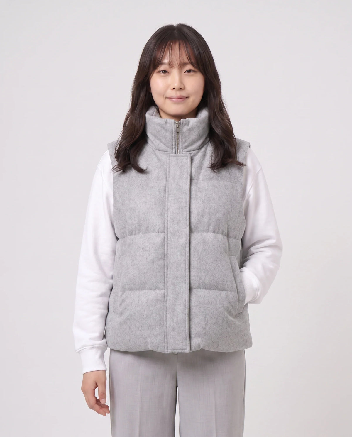 Gilet matelassé en lainage chiné à col montant