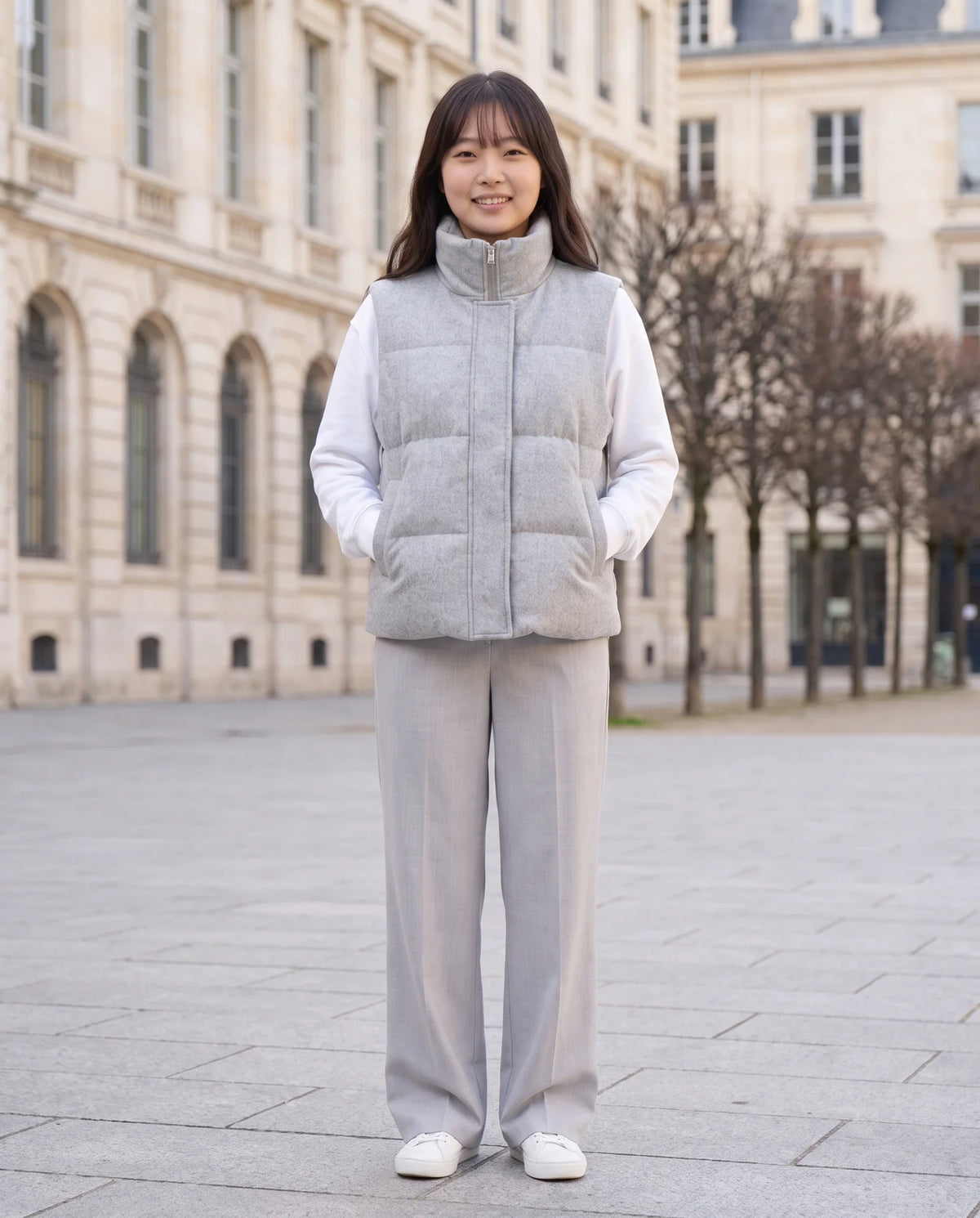 Gilet matelassé en lainage chiné à col montant