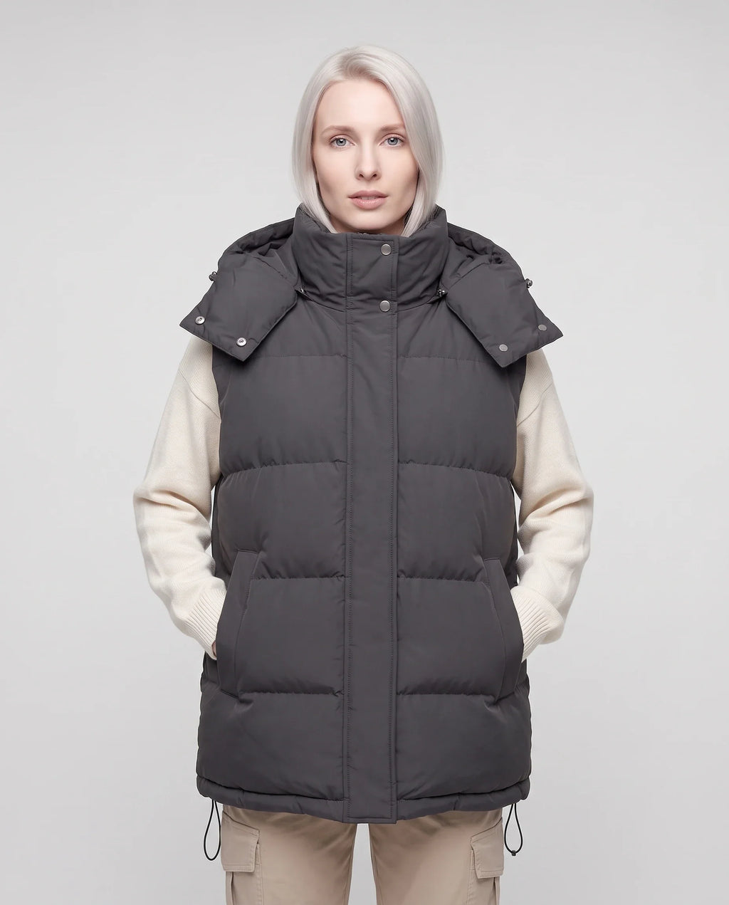 Gilet matelassé oversize à capuche amovible