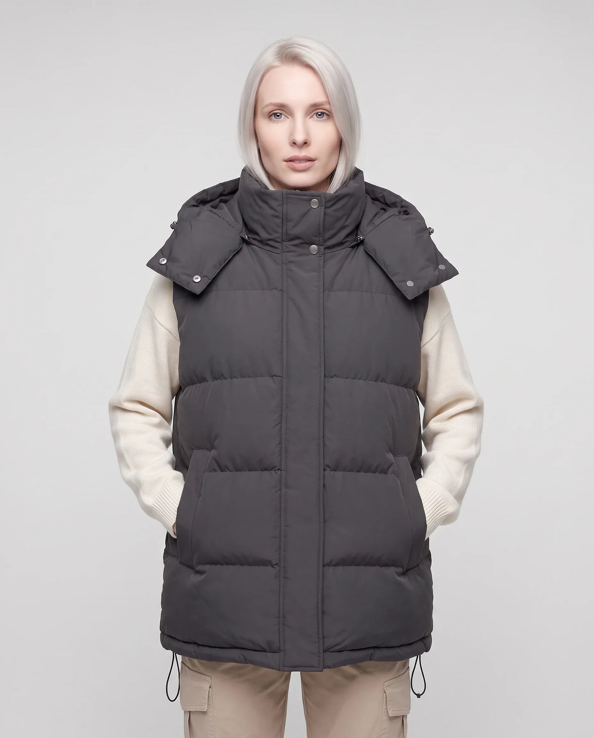 Gilet matelassé oversize à capuche amovible