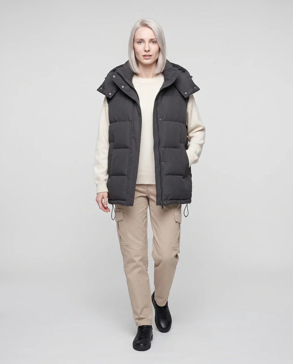 Gilet matelassé oversize à capuche amovible
