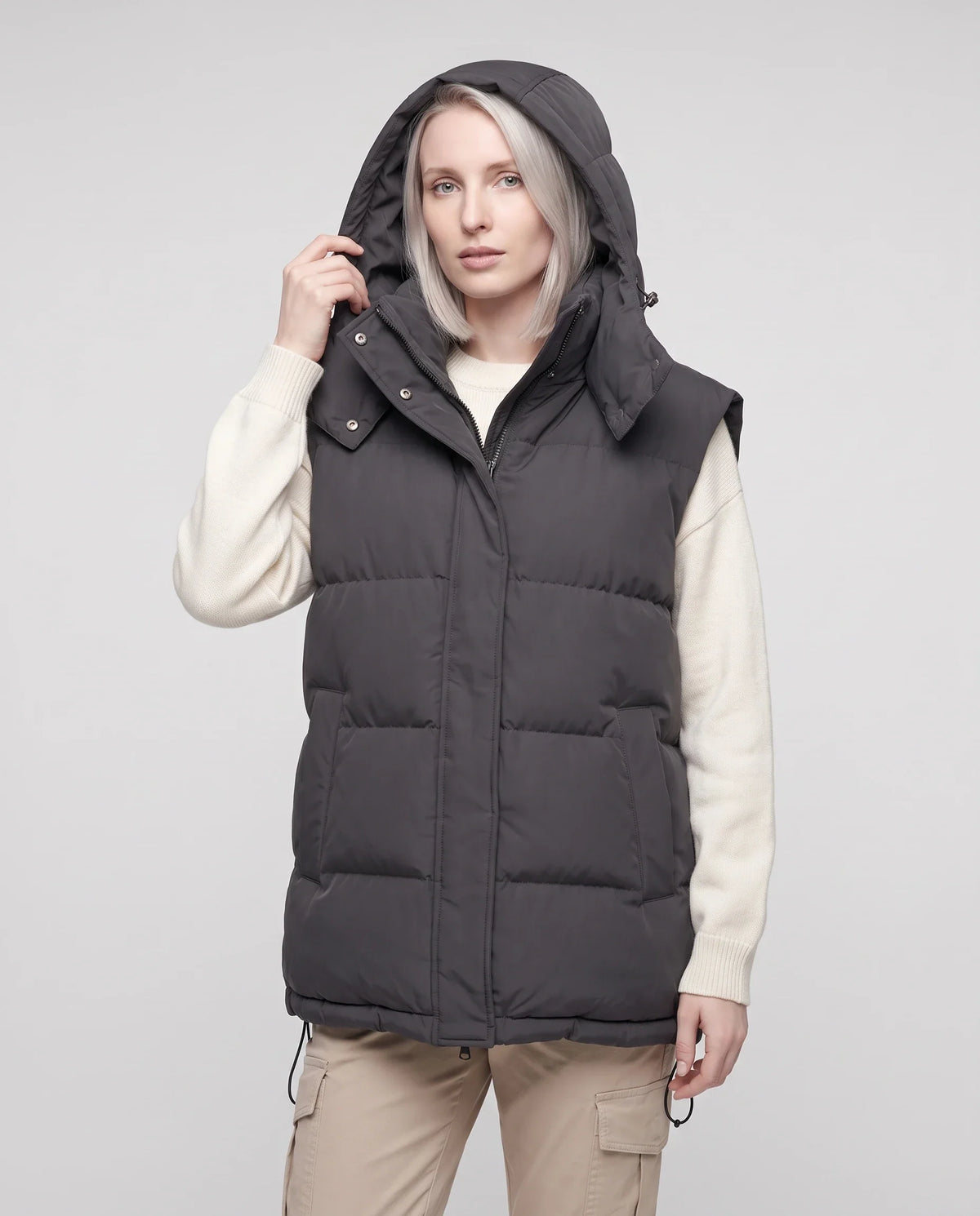 Gilet matelassé oversize à capuche amovible