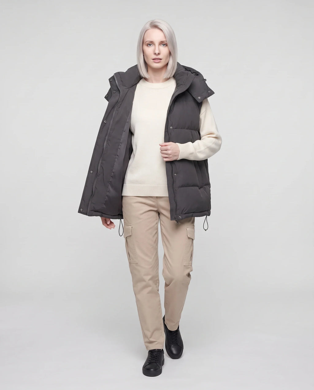 Gilet matelassé oversize à capuche amovible
