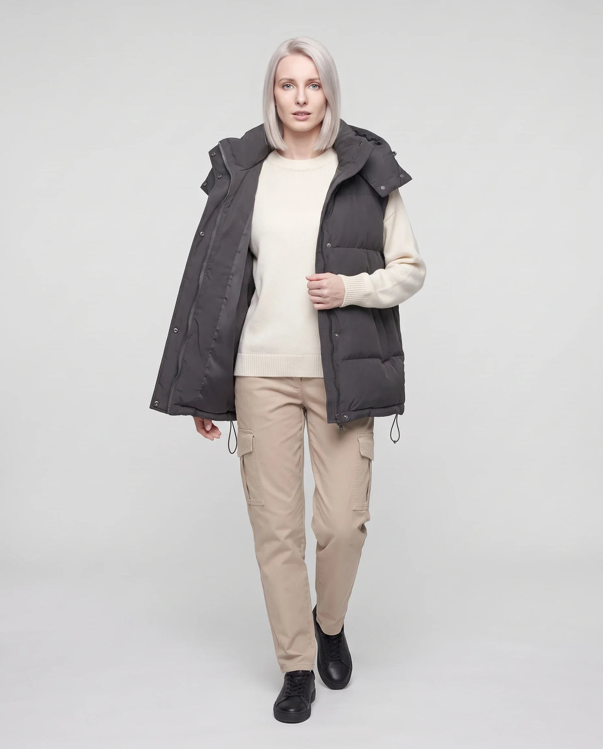 Gilet matelassé oversize à capuche amovible