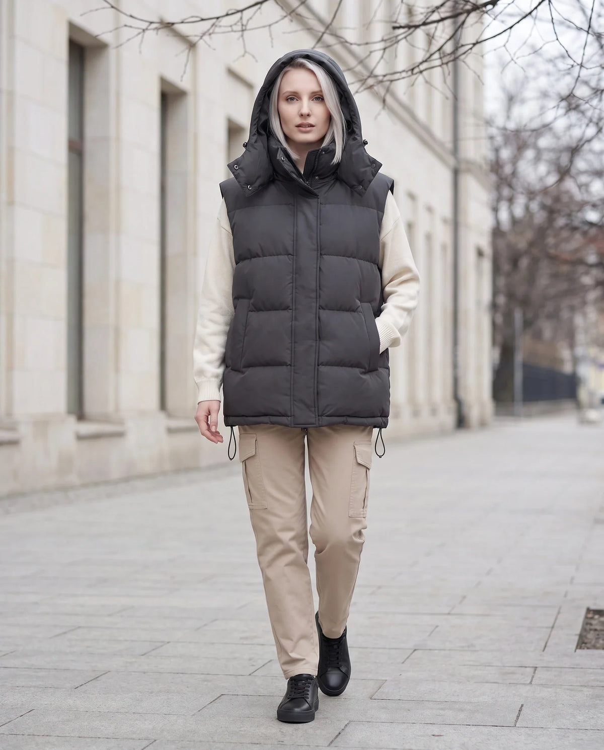 Gilet matelassé oversize à capuche amovible
