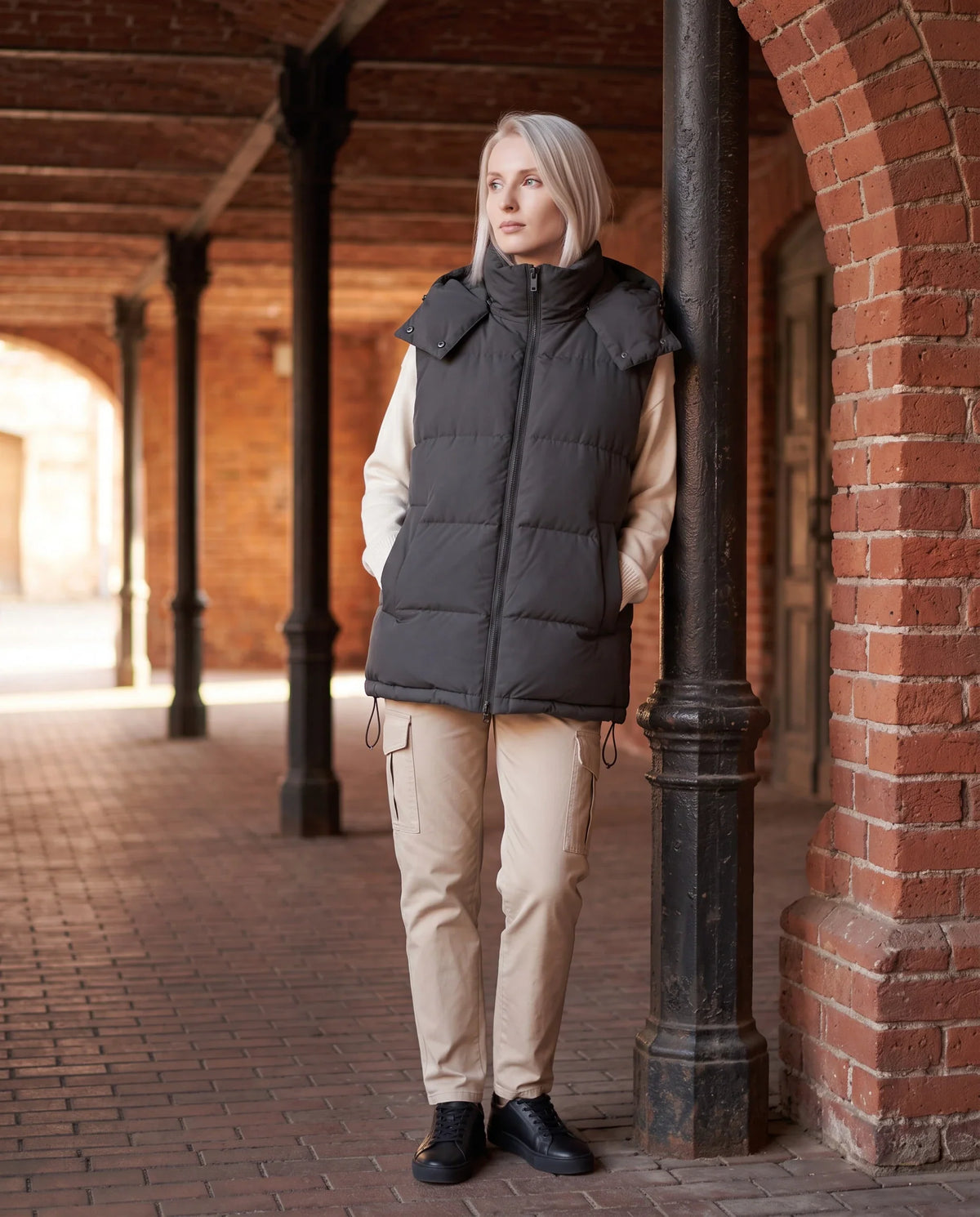 Gilet matelassé oversize à capuche amovible