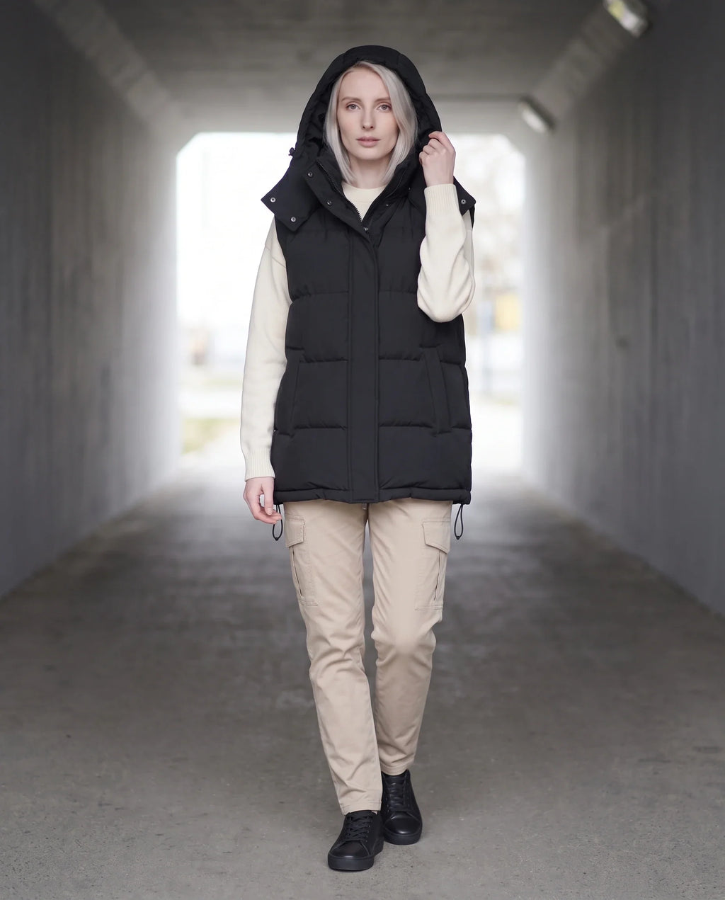 Gilet matelassé oversize à capuche amovible