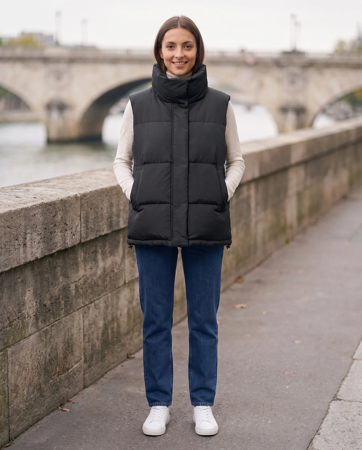 Gilet matelassé oversize à grand col montant
