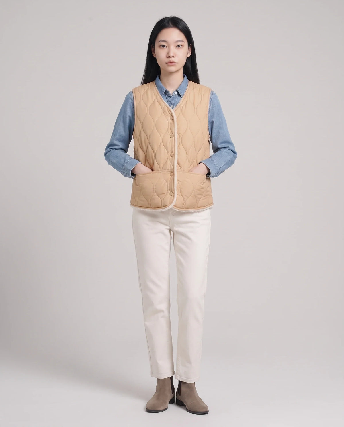 Gilet matelassé doublé sherpa à col V