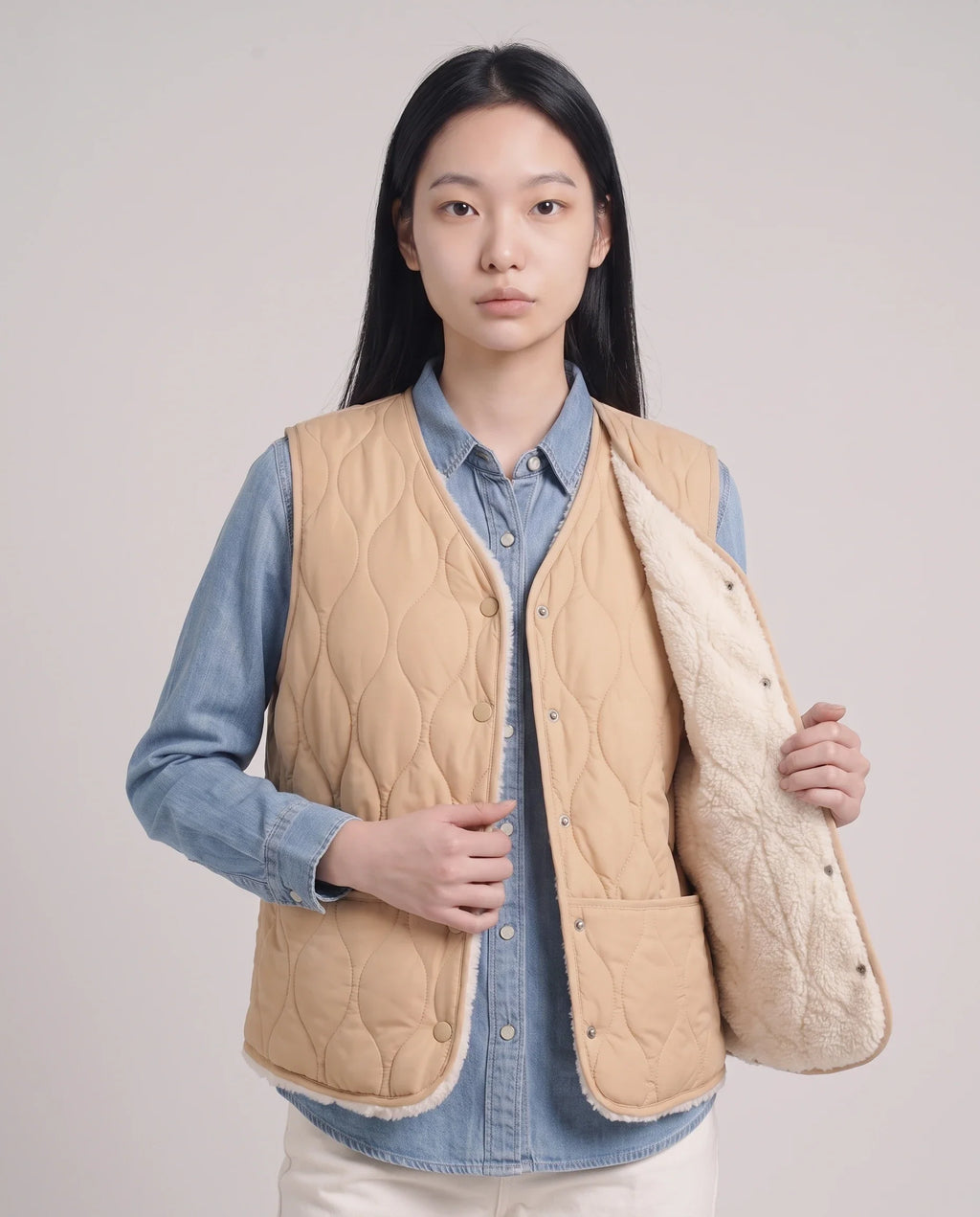 Gilet matelassé doublé sherpa à col V