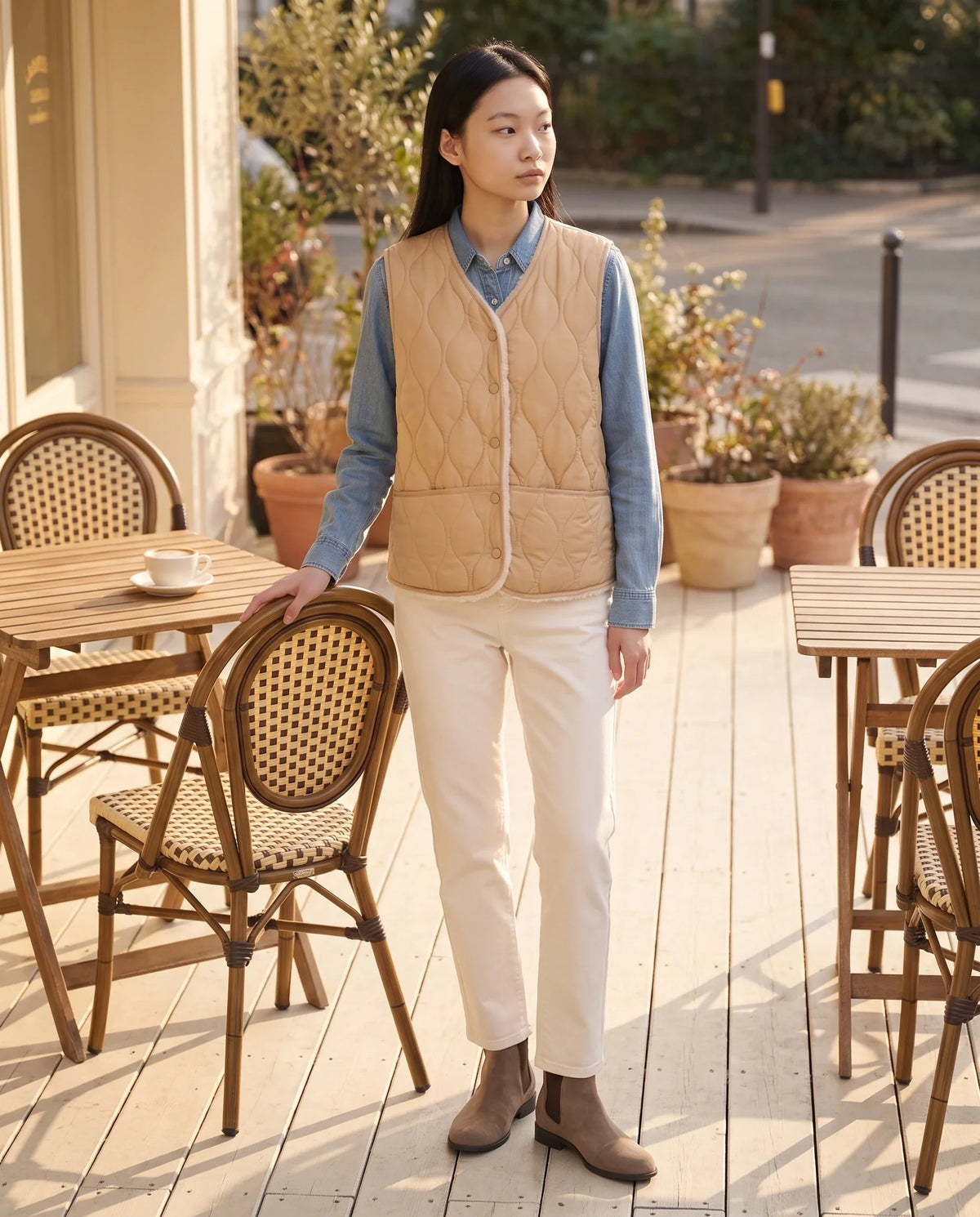 Gilet matelassé doublé sherpa à col V