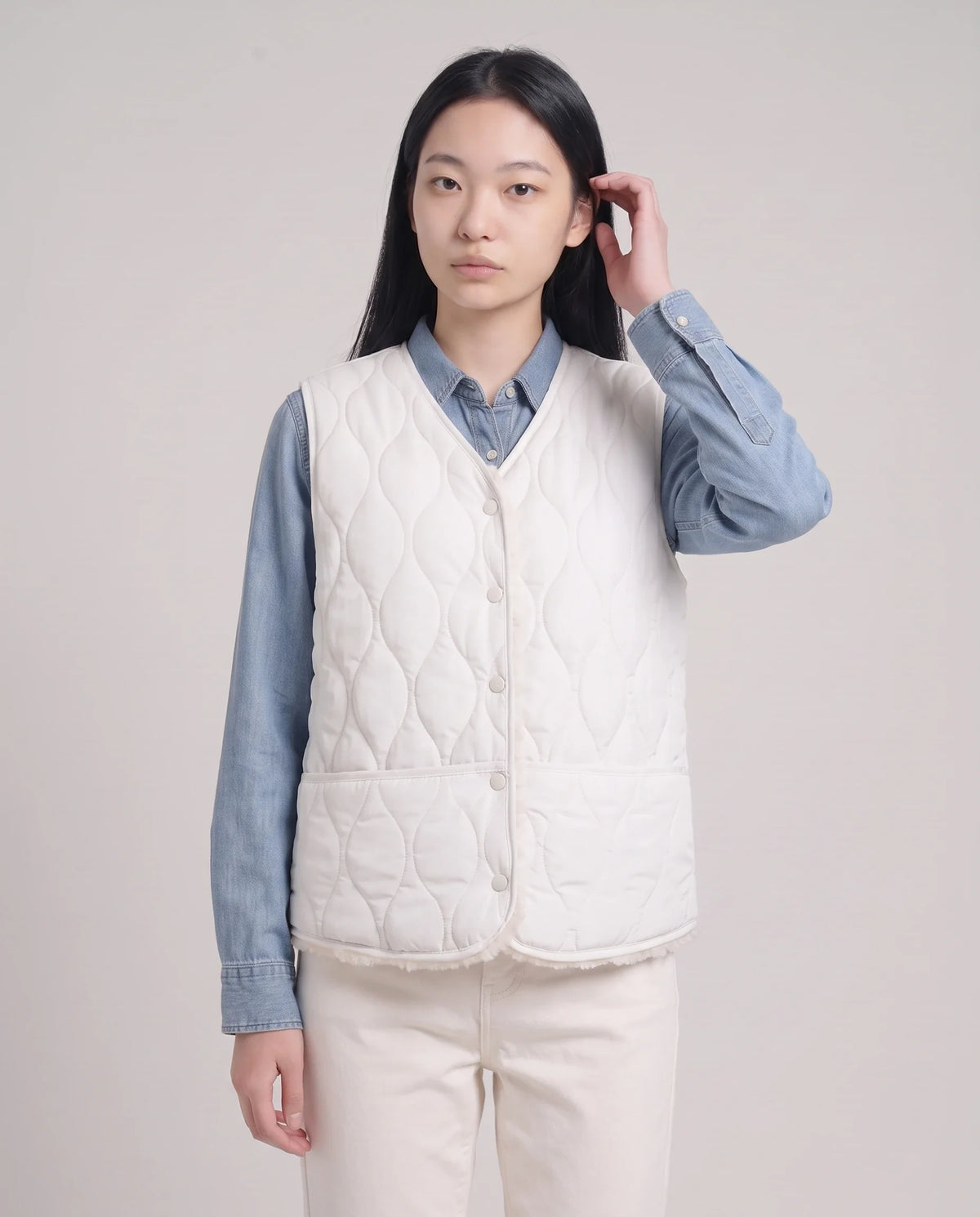 Gilet matelassé doublé sherpa à col V