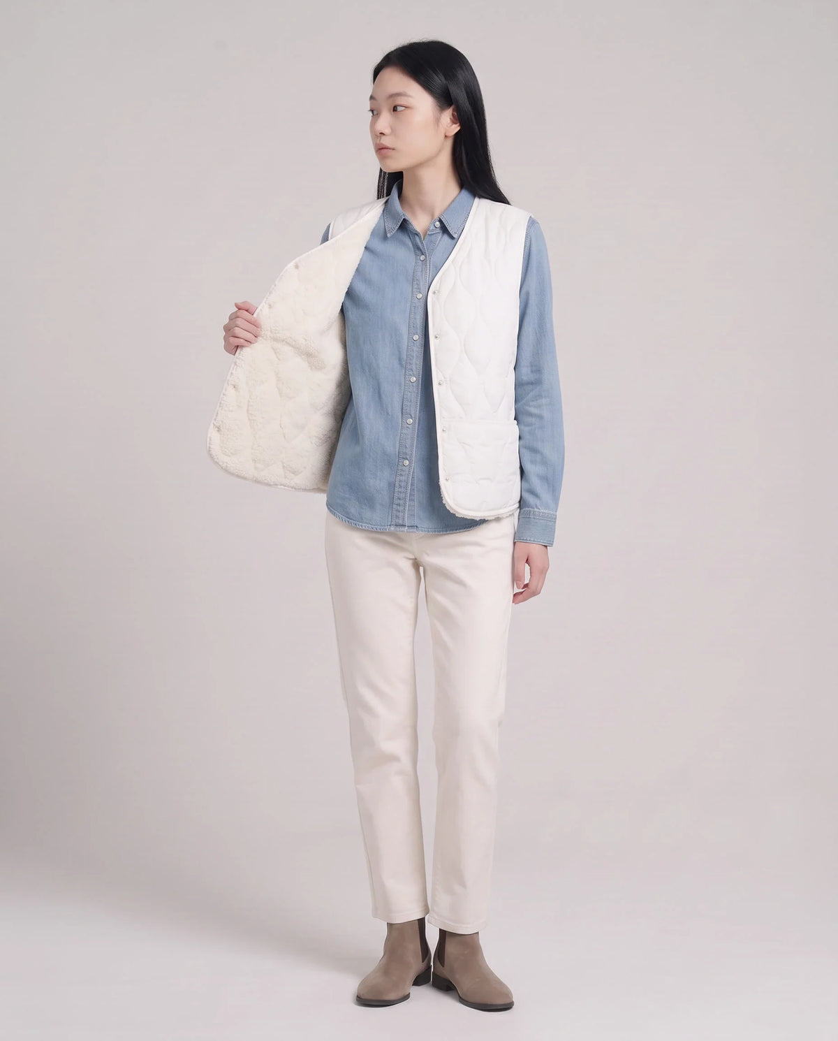 Gilet matelassé doublé sherpa à col V