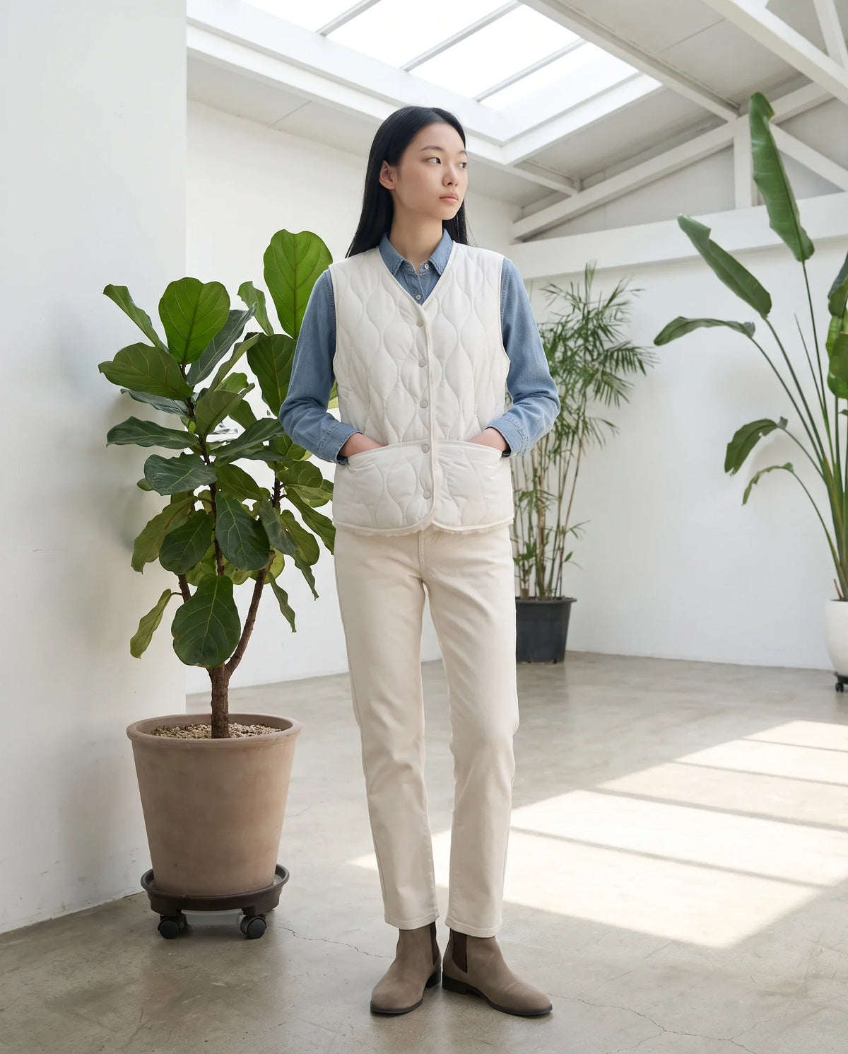 Gilet matelassé doublé sherpa à col V