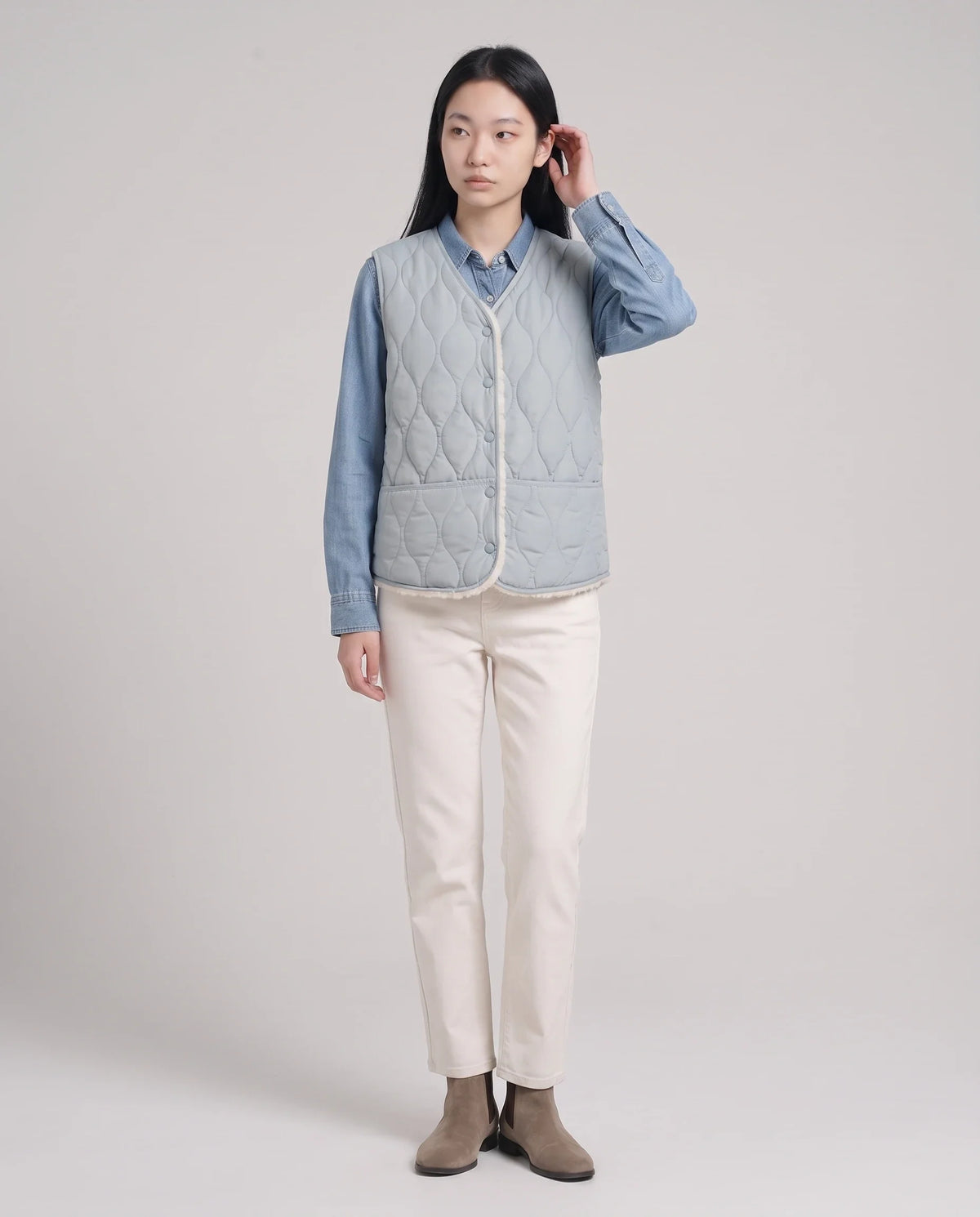 Gilet matelassé doublé sherpa à col V