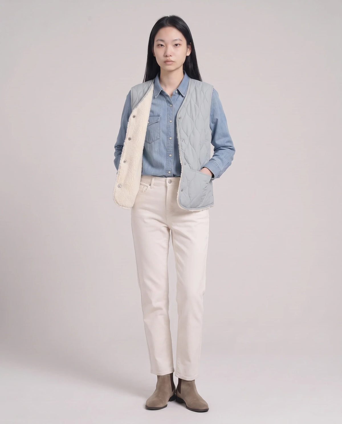 Gilet matelassé doublé sherpa à col V