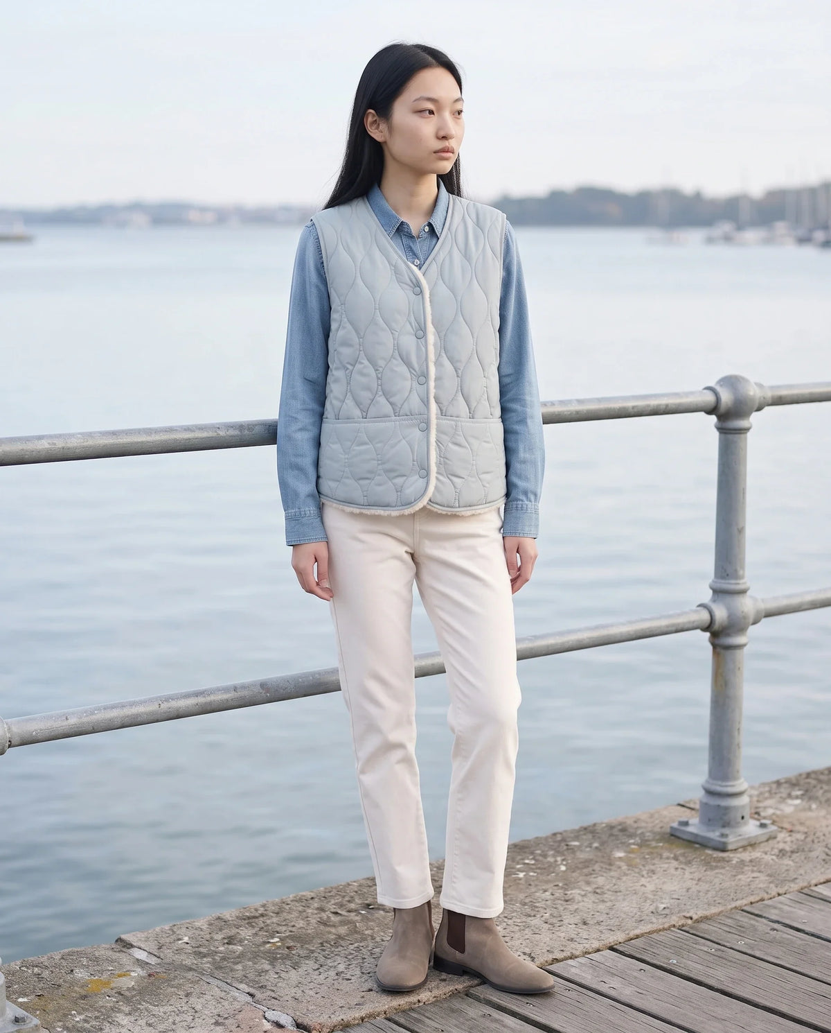 Gilet matelassé doublé sherpa à col V