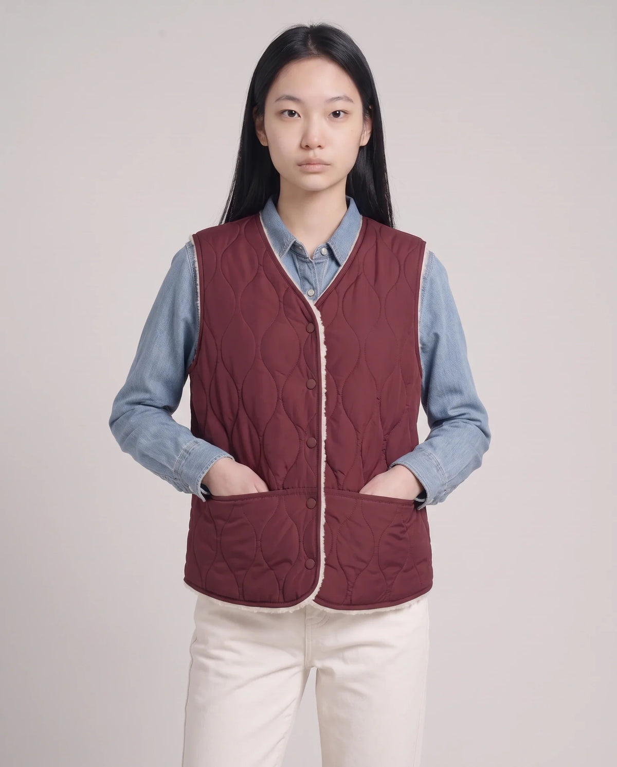 Gilet matelassé doublé sherpa à col V