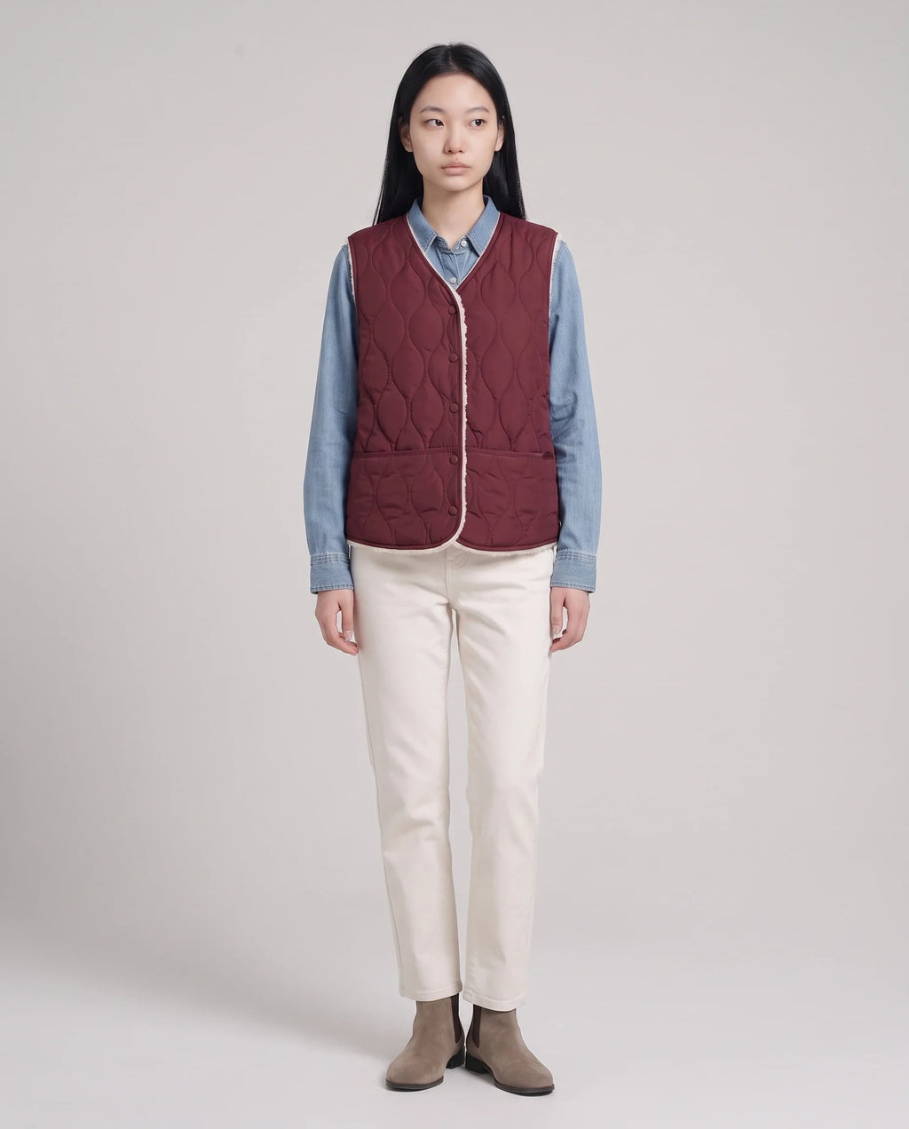 Gilet matelassé doublé sherpa à col V