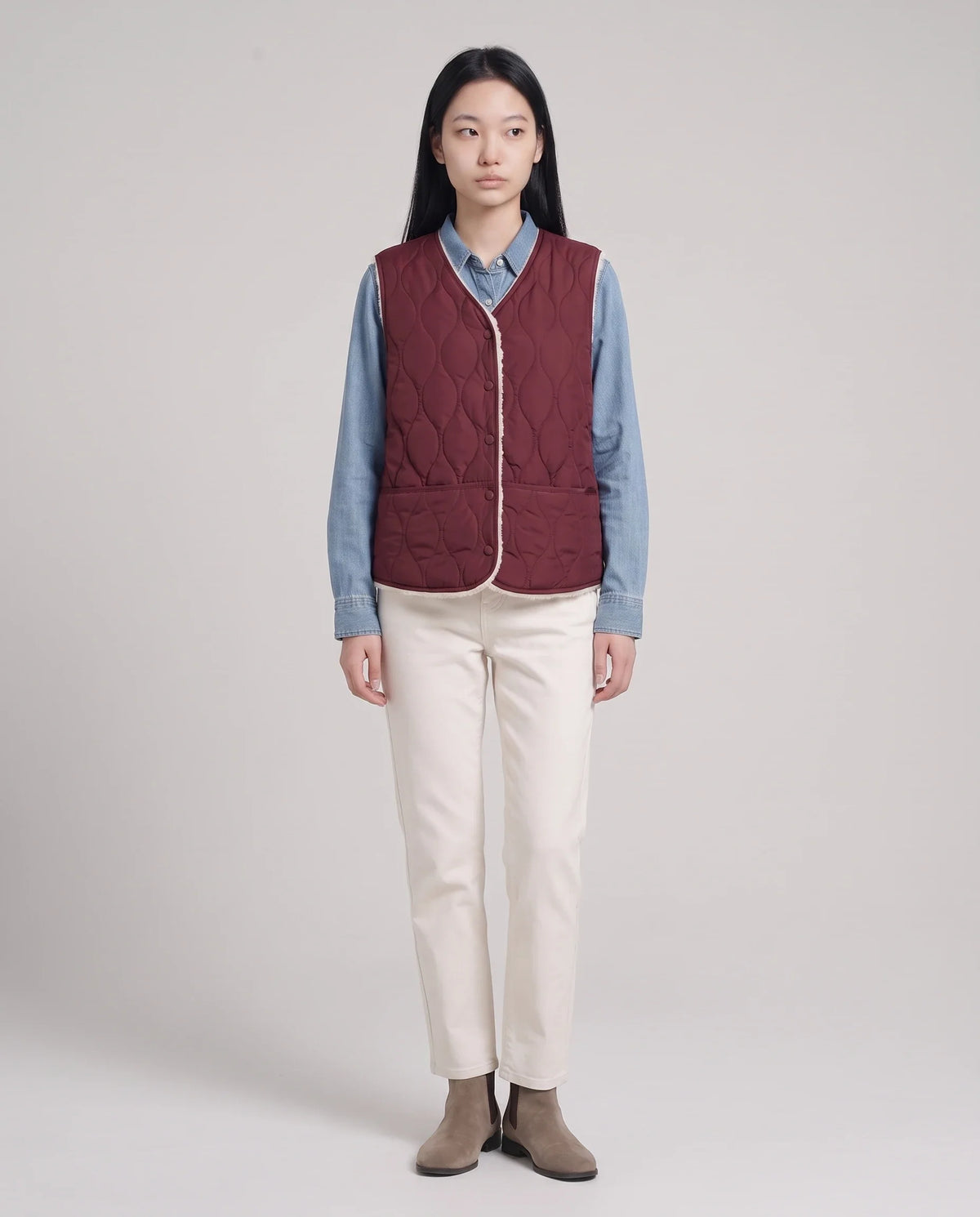 Gilet matelassé doublé sherpa à col V