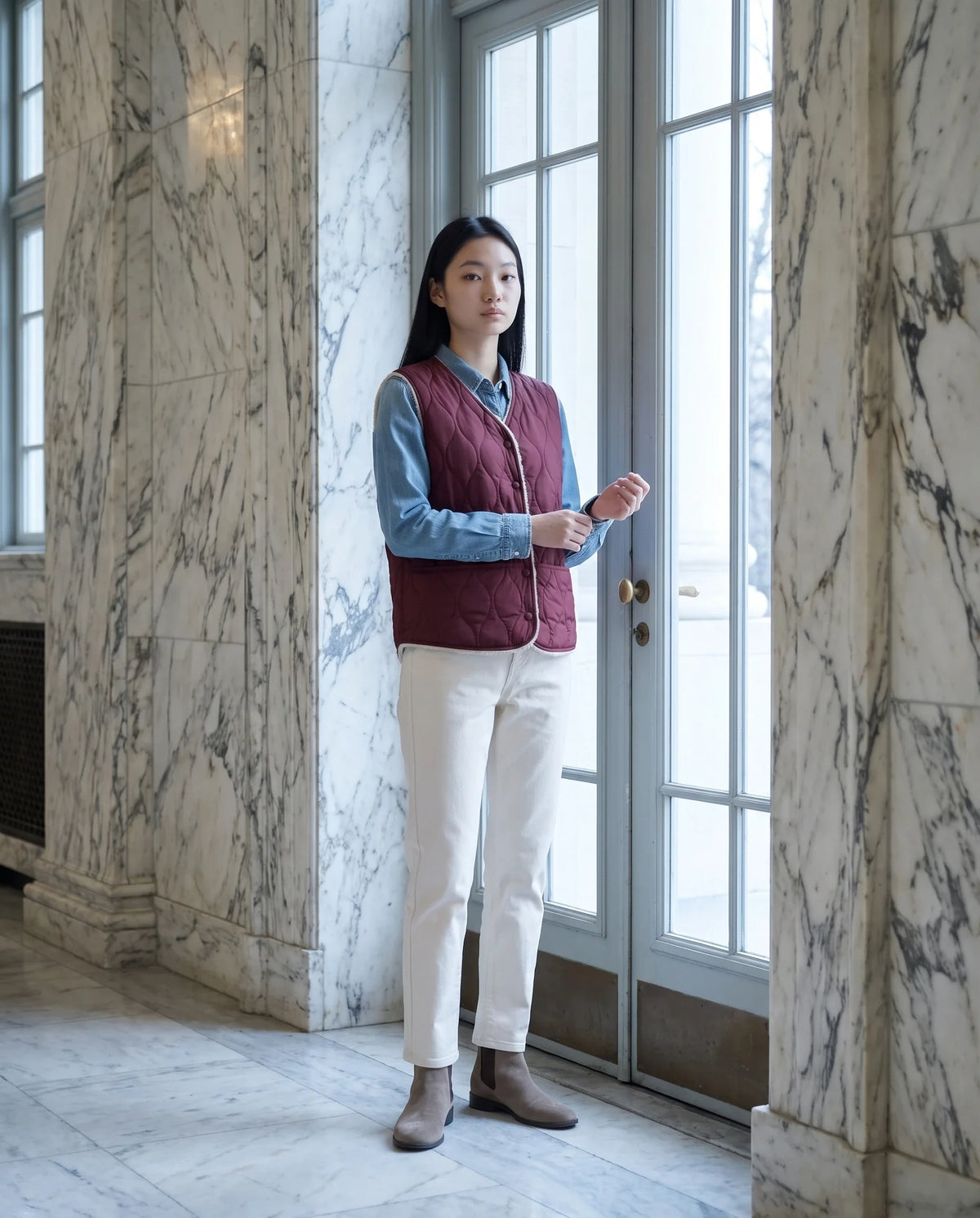 Gilet matelassé doublé sherpa à col V