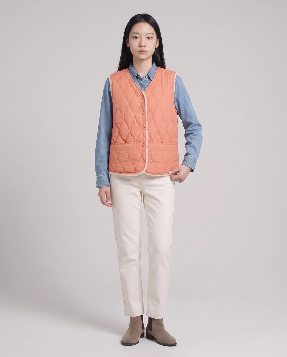 Gilet matelassé doublé sherpa à col V