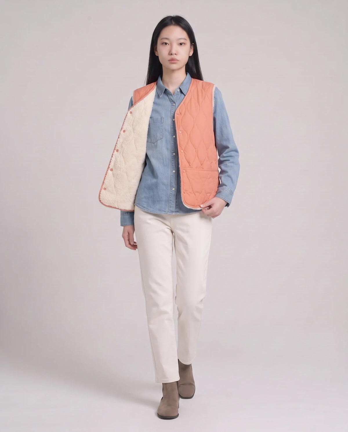 Gilet matelassé doublé sherpa à col V