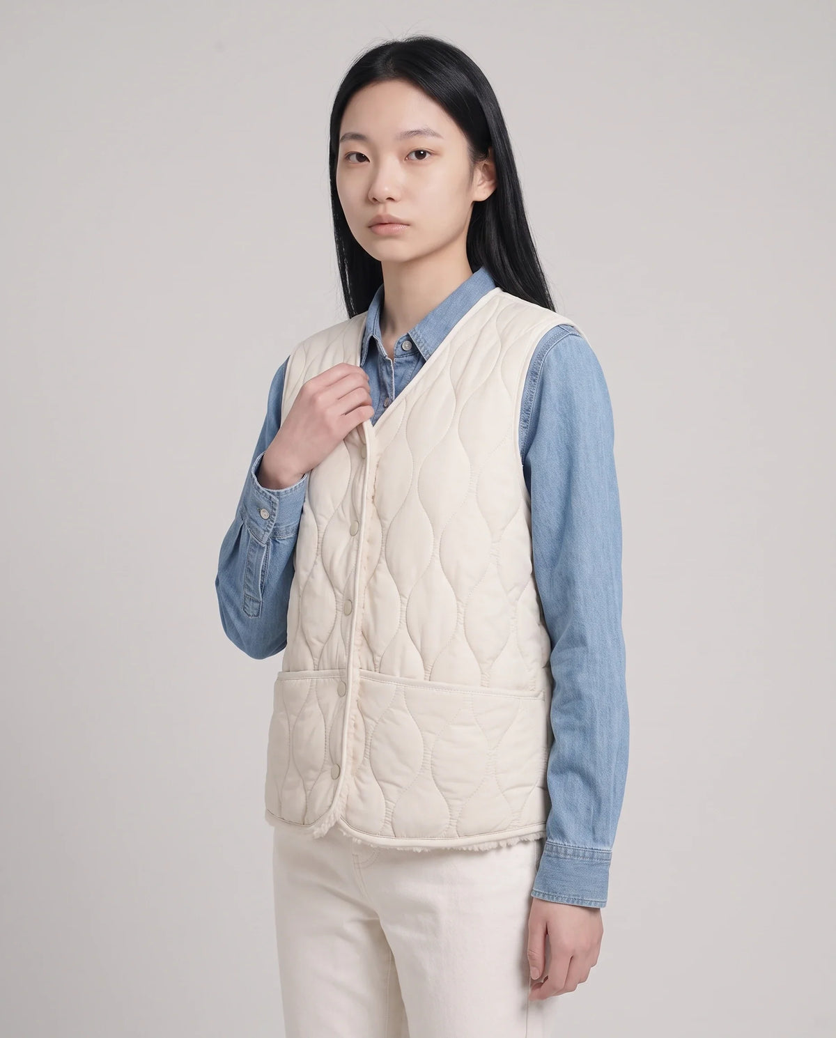 Gilet matelassé doublé sherpa à col V
