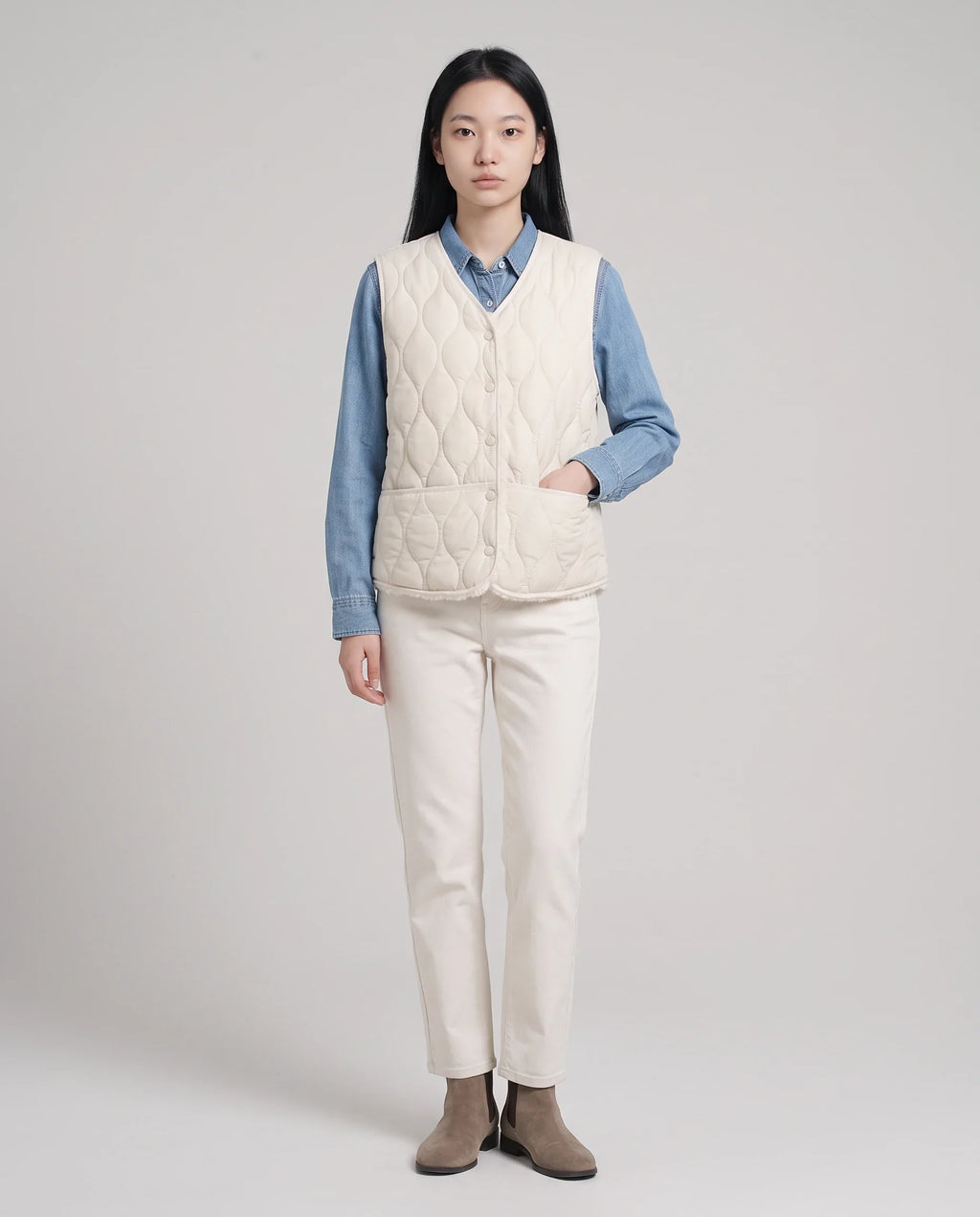 Gilet matelassé doublé sherpa à col V