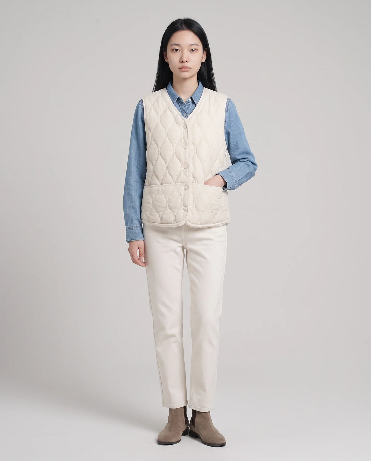 Gilet matelassé doublé sherpa à col V