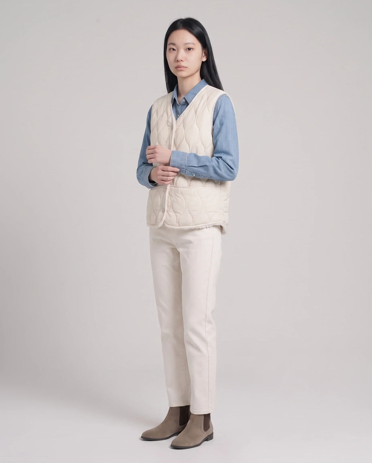 Gilet matelassé doublé sherpa à col V