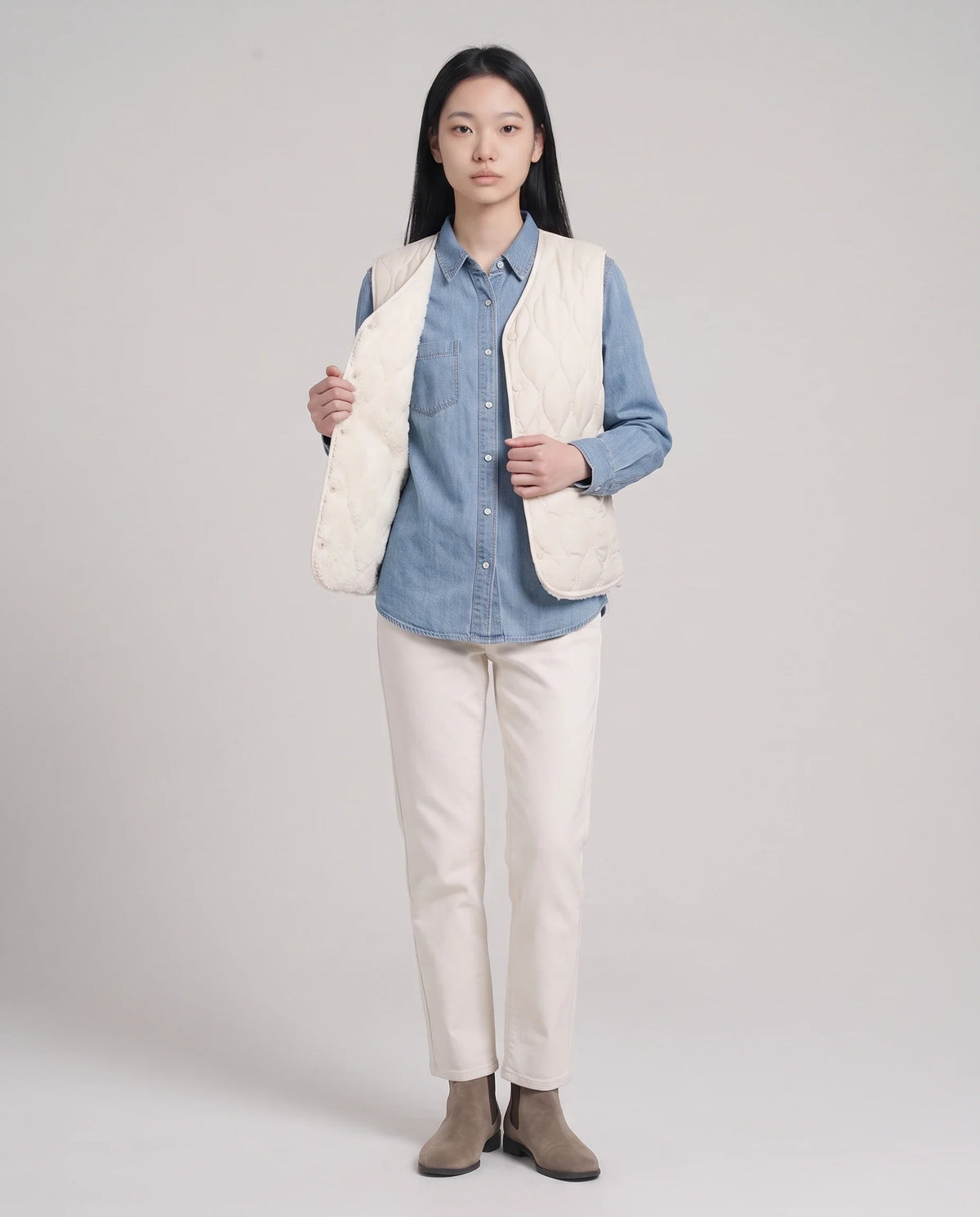 Gilet matelassé doublé sherpa à col V