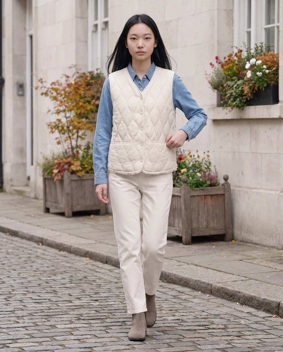 Gilet matelassé doublé sherpa à col V