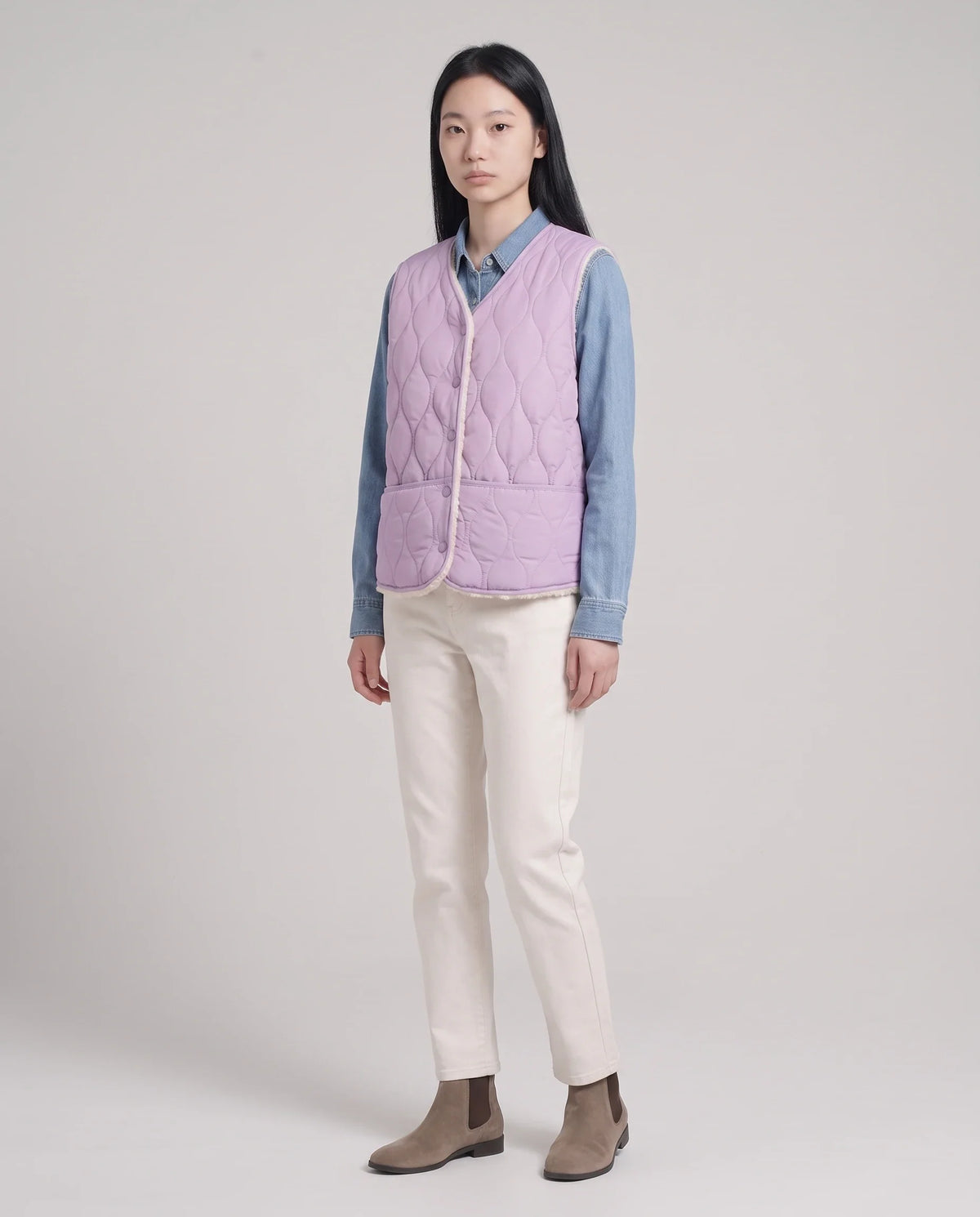 Gilet matelassé doublé sherpa à col V
