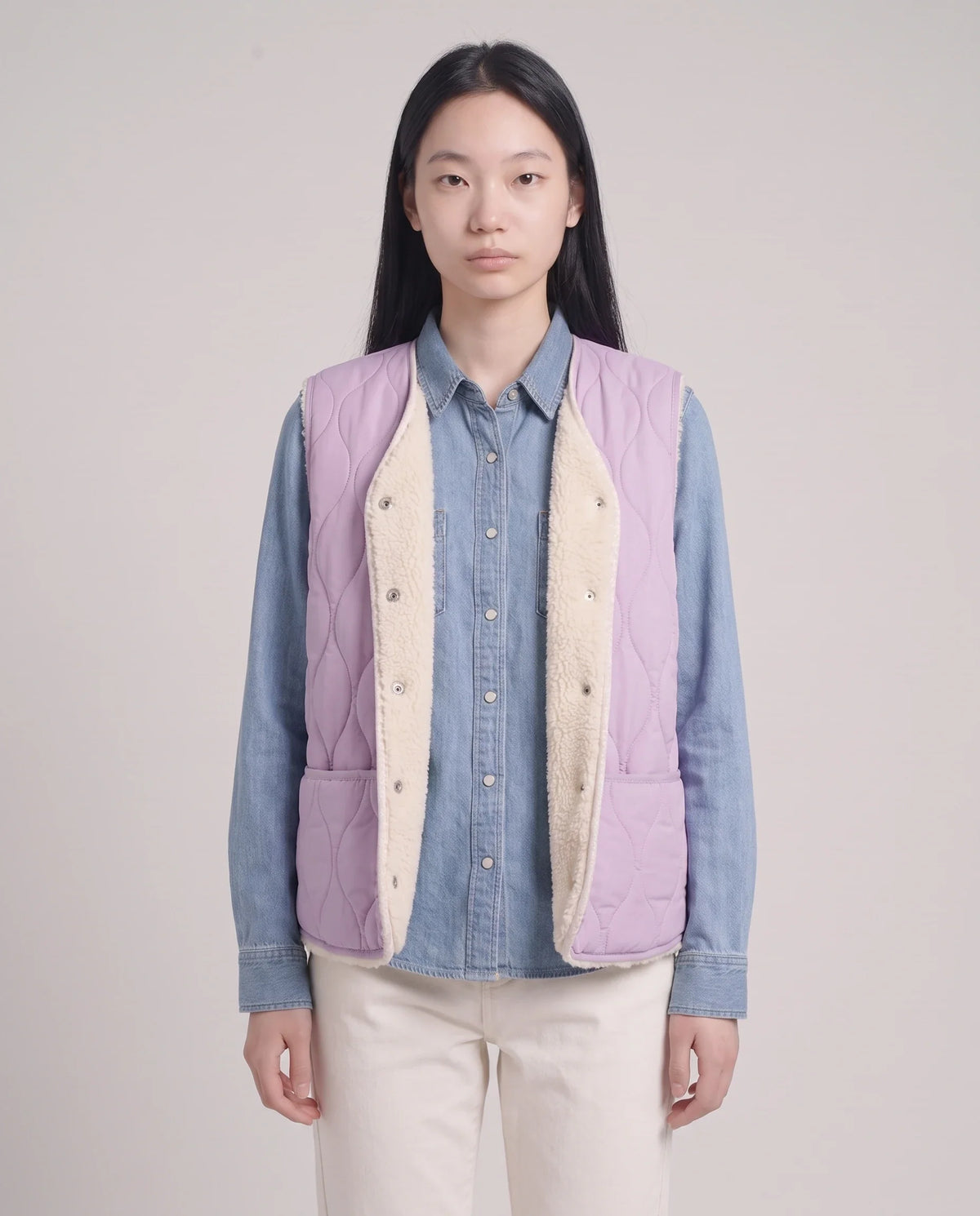 Gilet matelassé doublé sherpa à col V