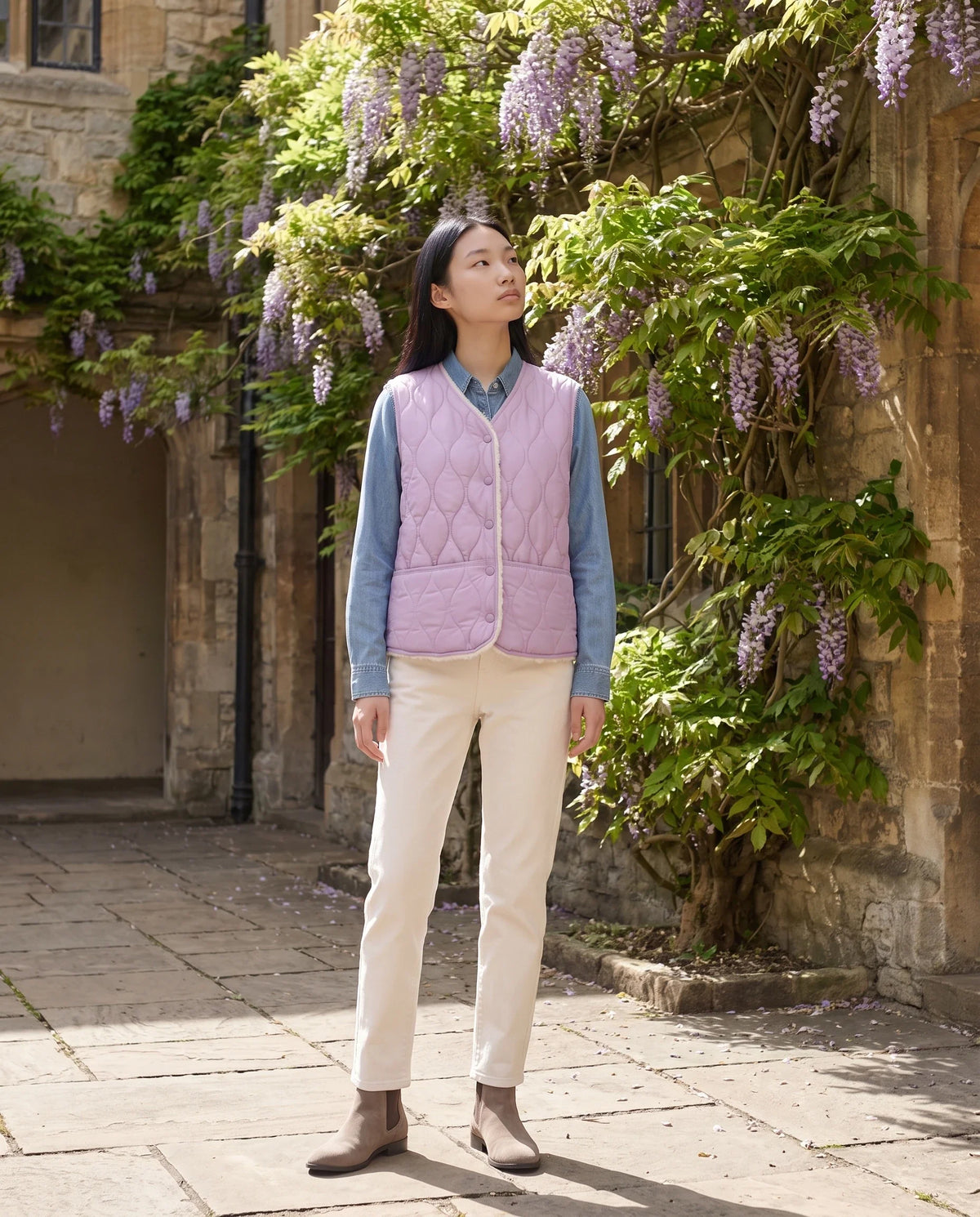 Gilet matelassé doublé sherpa à col V