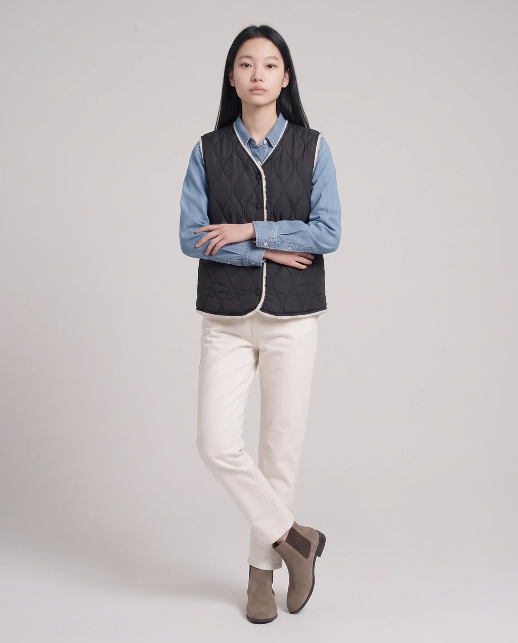 Gilet matelassé doublé sherpa à col V