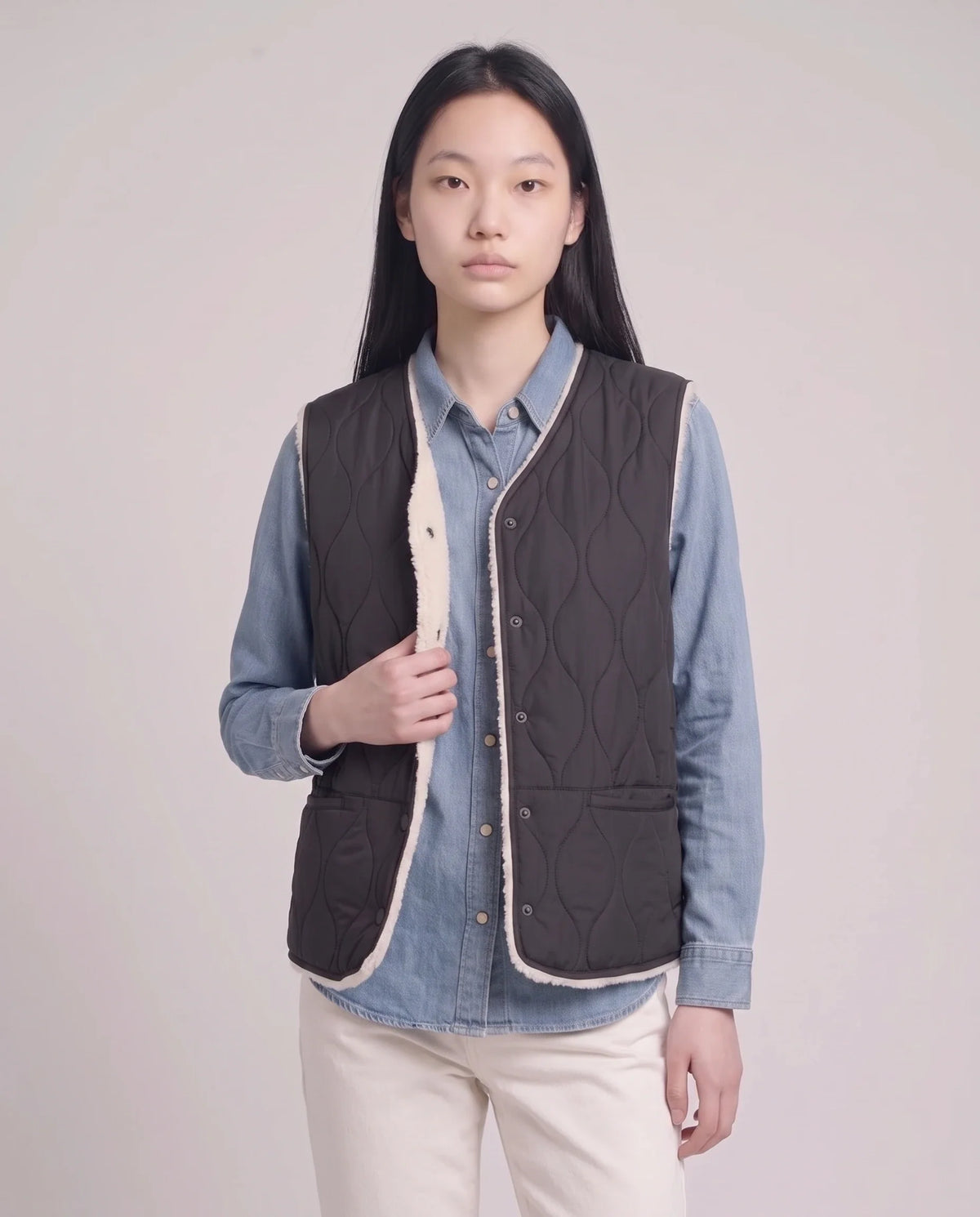 Gilet matelassé doublé sherpa à col V