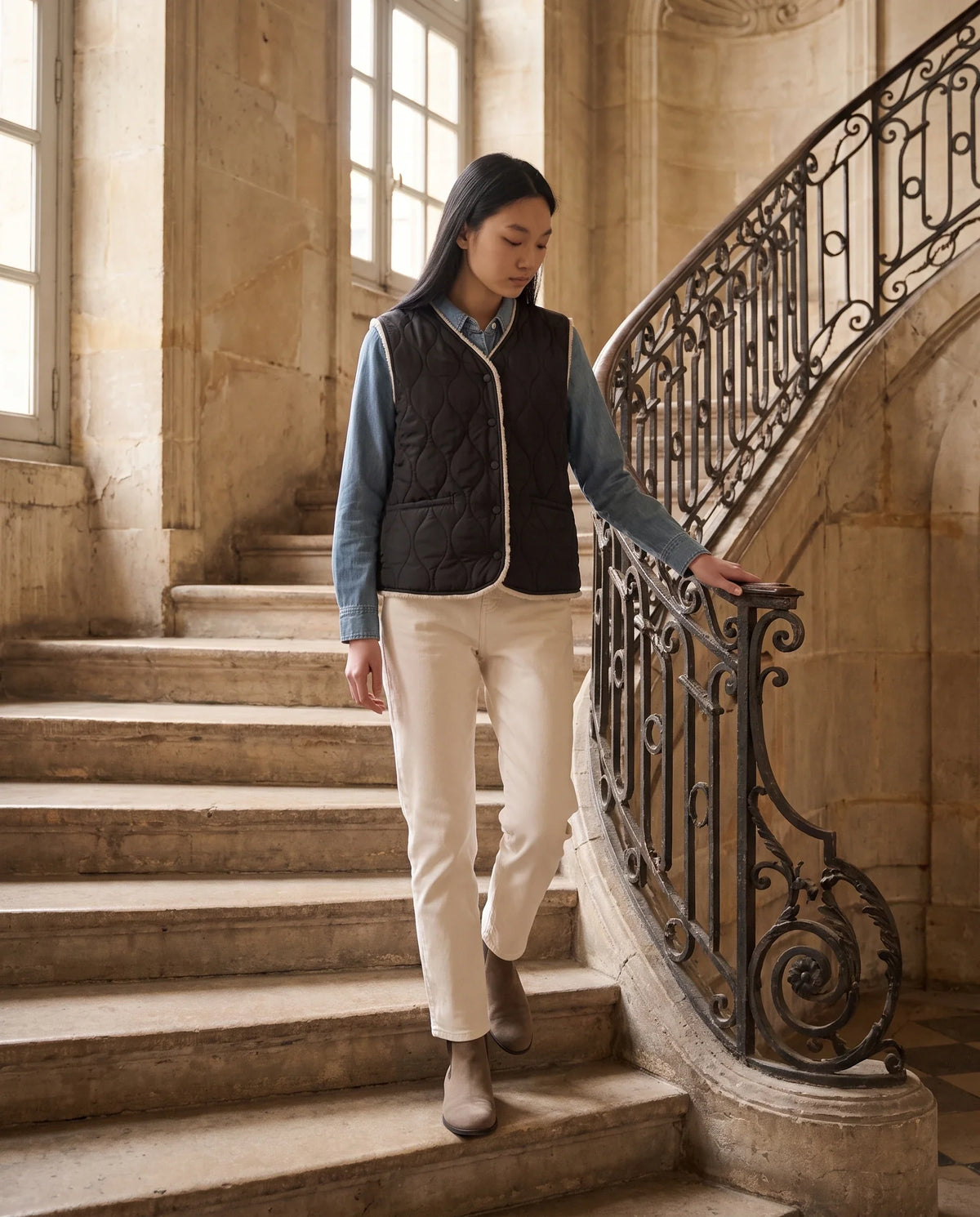 Gilet matelassé doublé sherpa à col V