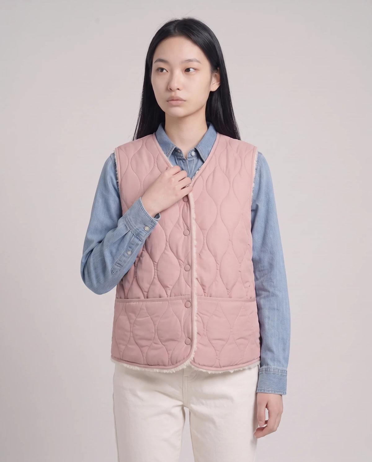 Gilet matelassé doublé sherpa à col V