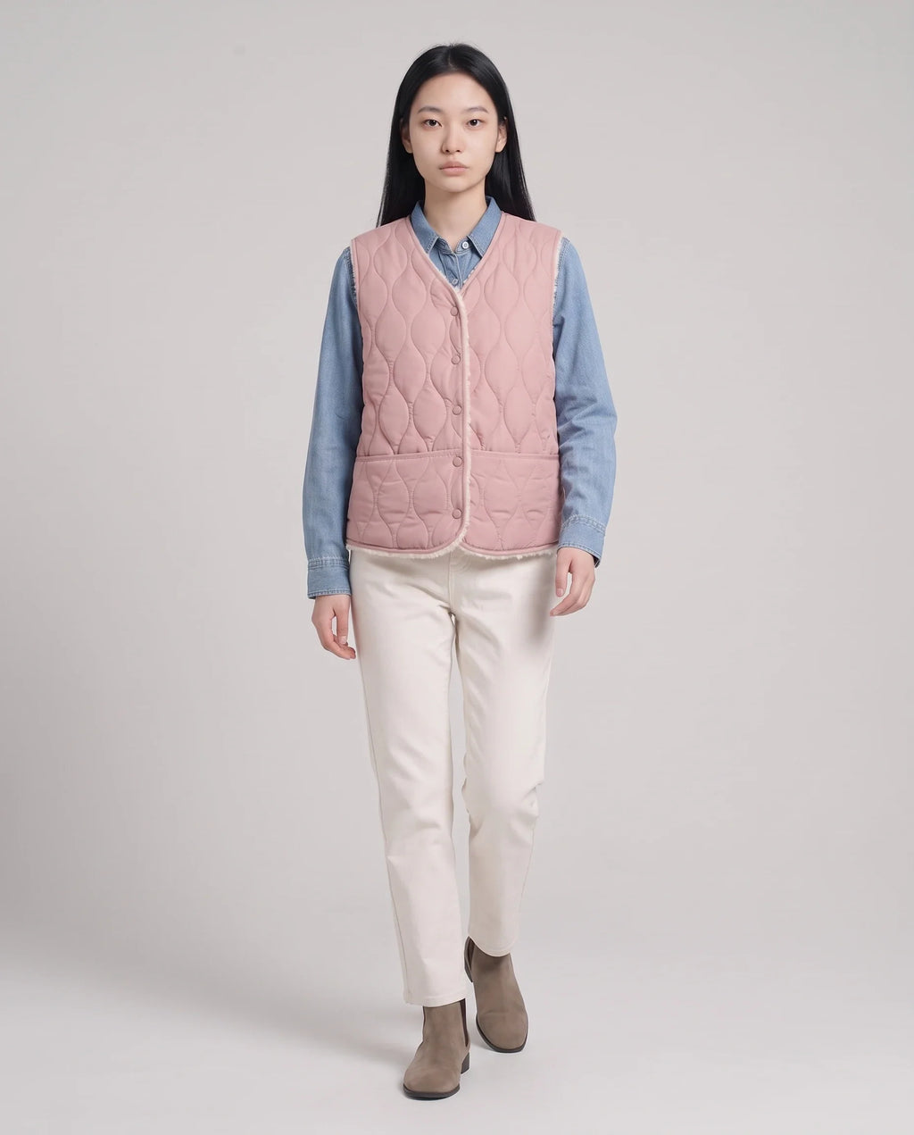 Gilet matelassé doublé sherpa à col V