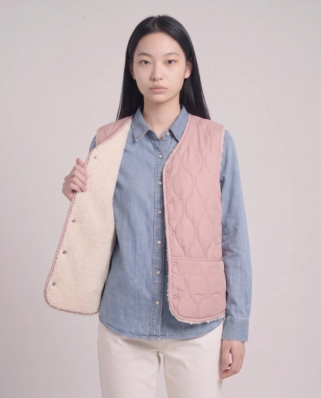 Gilet matelassé doublé sherpa à col V