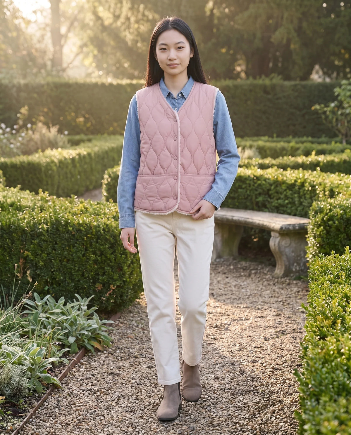 Gilet matelassé doublé sherpa à col V